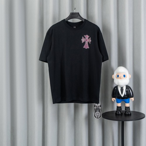 1:1 quality version High Street Pink Rhinestone Horseshoe Multi Cross Logo Oversized Crew Neck Unisex T-shirt 2 colors 29319422