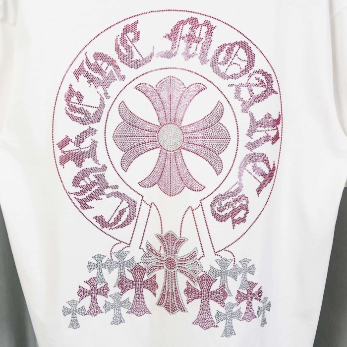 1:1 quality version High Street Pink Rhinestone Horseshoe Multi Cross Logo Oversized Crew Neck Unisex T-shirt 2 colors 29319422