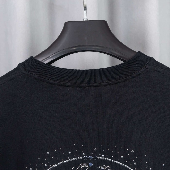 1:1 quality version High Street Horseshoe Cross Rhinestone Hot Drill Print Oversized T-shirt 2 colors 29319410