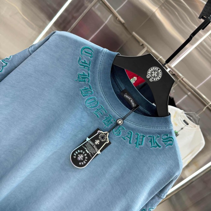 1:1 quality version Vintage Tee Neck Wrap Gothic Letter Back Drip 3D Raised Cross Embroidery Washed Oversized T-shirt 2 colors 29319455