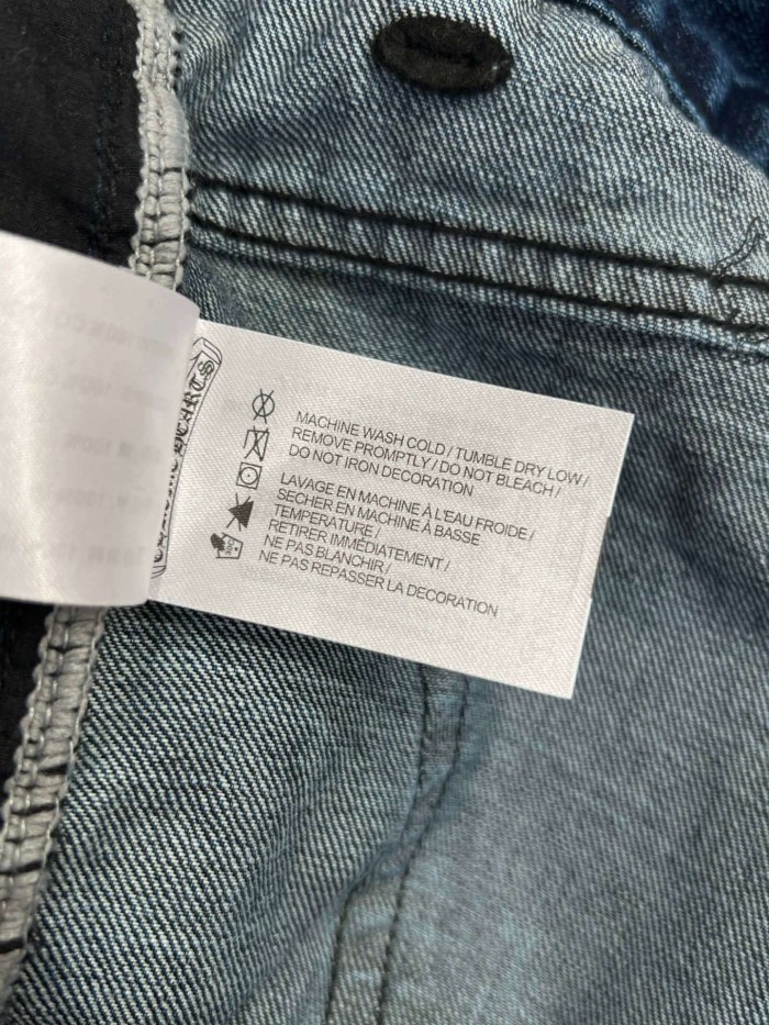 1:1 quality version Washed Blue Leather Cross Patch Raw Edge Five Pocket Unisex Denim Shorts 29319460