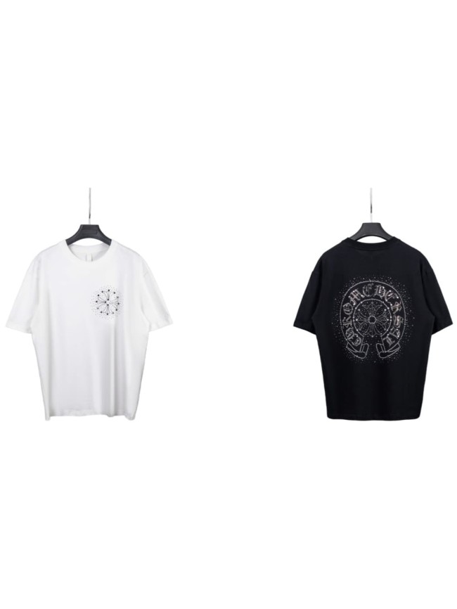 1:1 quality version High Street Horseshoe Cross Rhinestone Hot Drill Print Oversized T-shirt 2 colors 29319410
