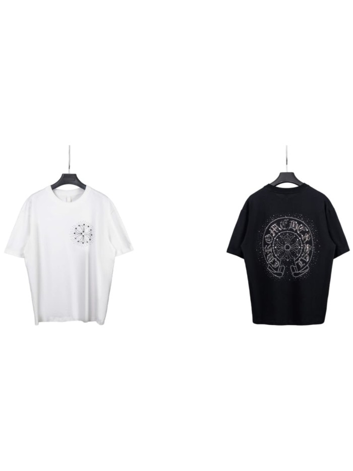 1:1 quality version High Street Horseshoe Cross Rhinestone Hot Drill Print Oversized T-shirt 2 colors 29319410