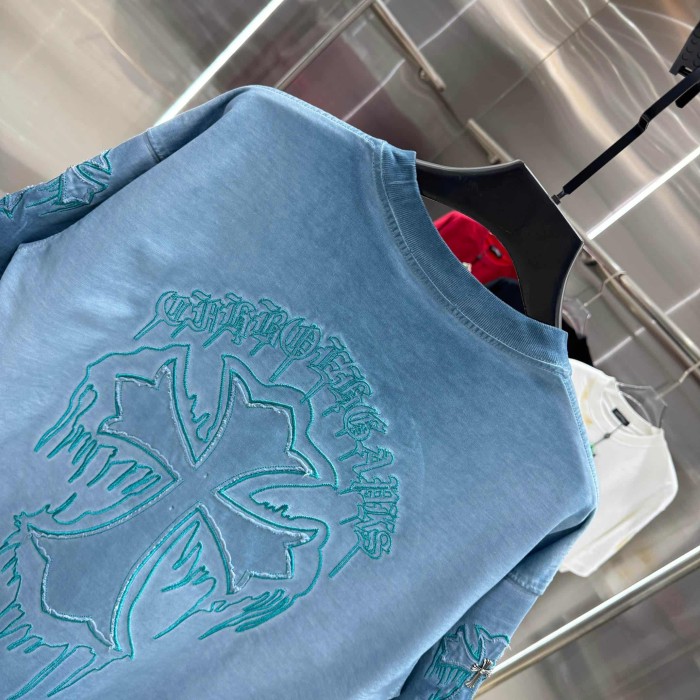 1:1 quality version Vintage Tee Neck Wrap Gothic Letter Back Drip 3D Raised Cross Embroidery Washed Oversized T-shirt 2 colors 29319455