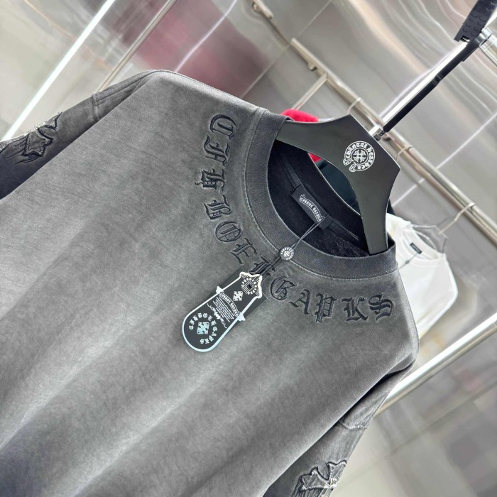 1:1 quality version Vintage Tee Neck Wrap Gothic Letter Back Drip 3D Raised Cross Embroidery Washed Oversized T-shirt 2 colors 29319455