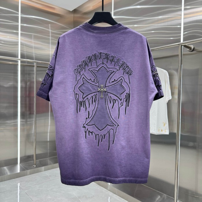 1:1 quality version Vintage Tee Neck Wrap Gothic Letter Back Drip 3D Raised Cross Embroidery Washed Oversized T-shirt 2 colors 29319455