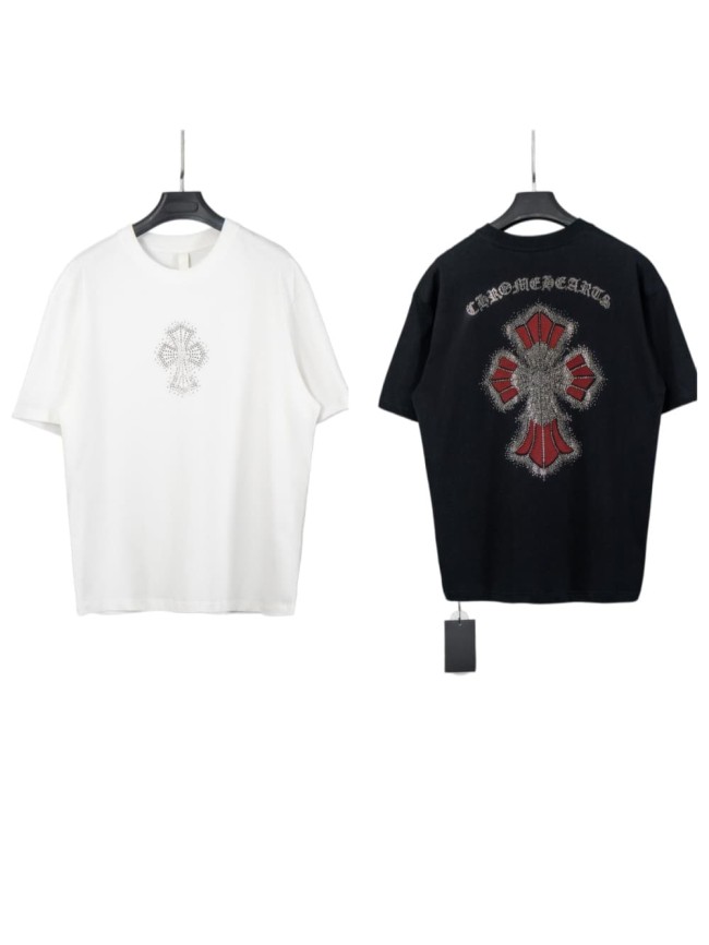 1:1 quality version American High Street Red Patch Rhinestone Cross Logo Oversized Crew Neck Unisex T-shirt 2 colors 29319418
