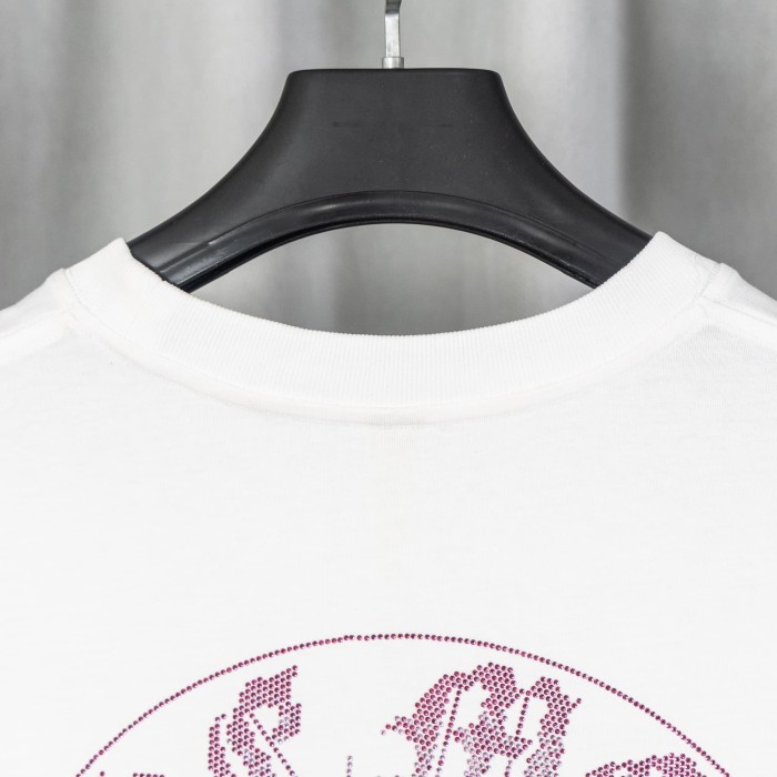 1:1 quality version High Street Pink Rhinestone Horseshoe Multi Cross Logo Oversized Crew Neck Unisex T-shirt 2 colors 29319422
