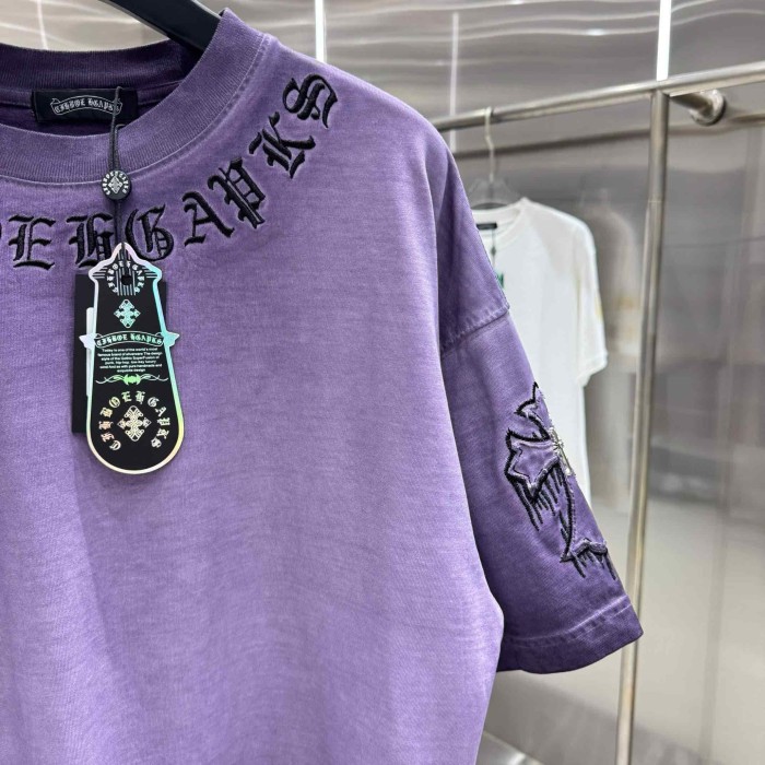1:1 quality version Vintage Tee Neck Wrap Gothic Letter Back Drip 3D Raised Cross Embroidery Washed Oversized T-shirt 2 colors 29319455