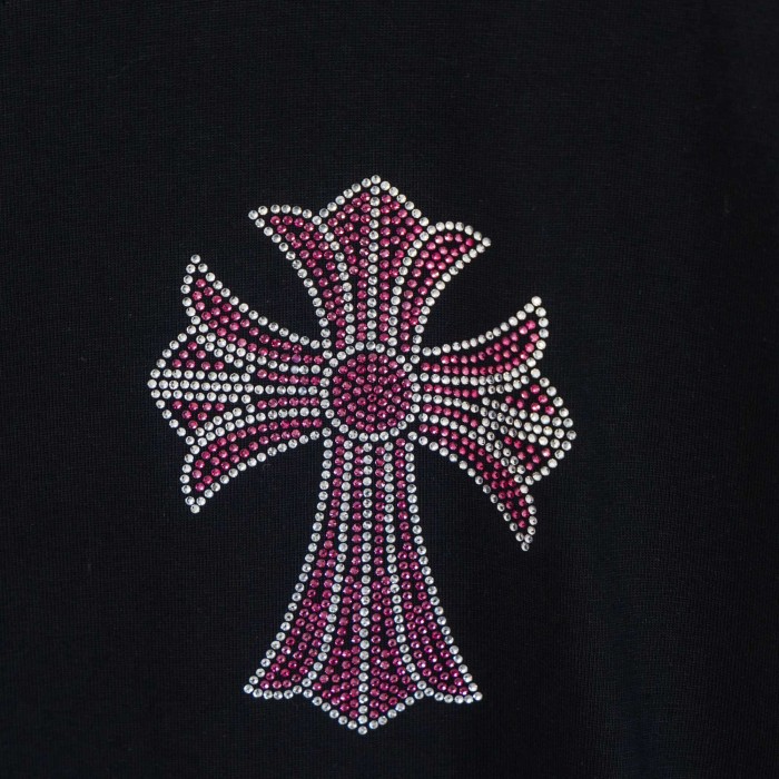 1:1 quality version High Street Pink Rhinestone Horseshoe Multi Cross Logo Oversized Crew Neck Unisex T-shirt 2 colors 29319422
