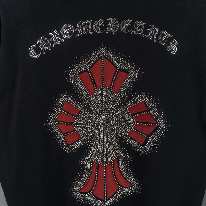 1:1 quality version American High Street Red Patch Rhinestone Cross Logo Oversized Crew Neck Unisex T-shirt 2 colors 29319418