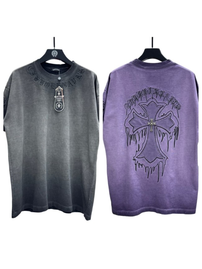 1:1 quality version Vintage Tee Neck Wrap Gothic Letter Back Drip 3D Raised Cross Embroidery Washed Oversized T-shirt 2 colors 29319455