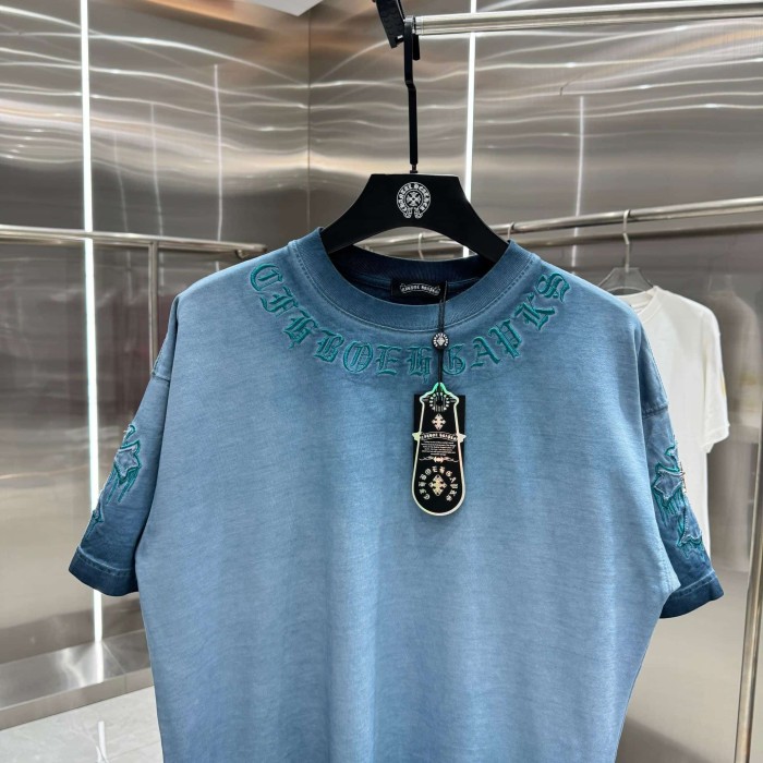1:1 quality version Vintage Tee Neck Wrap Gothic Letter Back Drip 3D Raised Cross Embroidery Washed Oversized T-shirt 2 colors 29319455