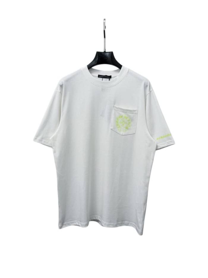 1:1 quality version Fluorescent Green Horseshoe Cross Print Pocket Detail Oversized Crew Neck T-shirt 2 colors 29319396