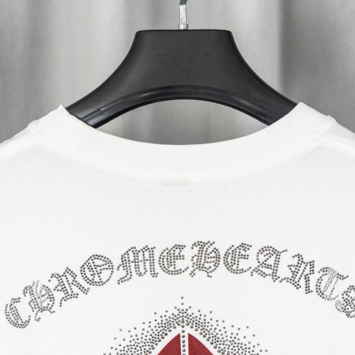 1:1 quality version American High Street Red Patch Rhinestone Cross Logo Oversized Crew Neck Unisex T-shirt 2 colors 29319418