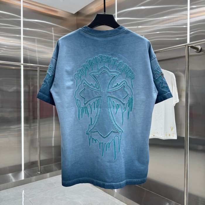 1:1 quality version Vintage Tee Neck Wrap Gothic Letter Back Drip 3D Raised Cross Embroidery Washed Oversized T-shirt 2 colors 29319455