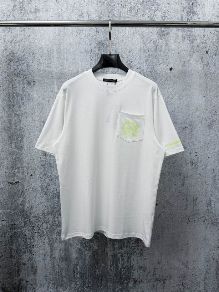 1:1 quality version Fluorescent Green Horseshoe Cross Print Pocket Detail Oversized Crew Neck T-shirt 2 colors 29319396