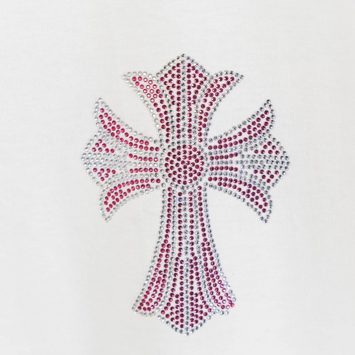 1:1 quality version High Street Pink Rhinestone Horseshoe Multi Cross Logo Oversized Crew Neck Unisex T-shirt 2 colors 29319422