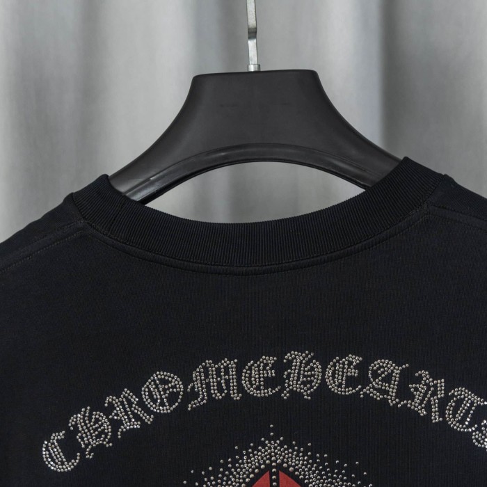 1:1 quality version American High Street Red Patch Rhinestone Cross Logo Oversized Crew Neck Unisex T-shirt 2 colors 29319418