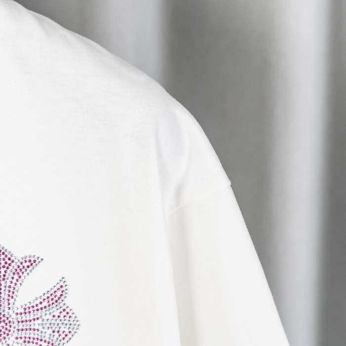1:1 quality version High Street Pink Rhinestone Horseshoe Multi Cross Logo Oversized Crew Neck Unisex T-shirt 2 colors 29319422