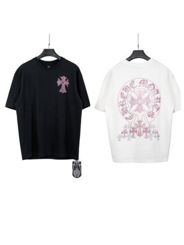 1:1 quality version High Street Pink Rhinestone Horseshoe Multi Cross Logo Oversized Crew Neck Unisex T-shirt 2 colors 29319422