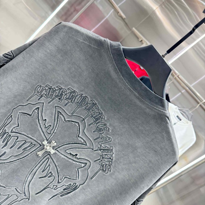 1:1 quality version Vintage Tee Neck Wrap Gothic Letter Back Drip 3D Raised Cross Embroidery Washed Oversized T-shirt 2 colors 29319455
