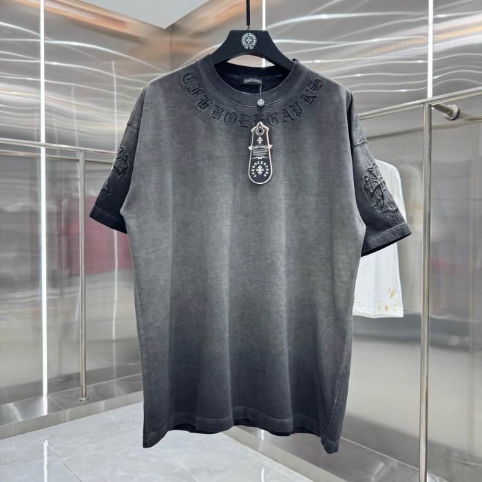 1:1 quality version Vintage Tee Neck Wrap Gothic Letter Back Drip 3D Raised Cross Embroidery Washed Oversized T-shirt 2 colors 29319455