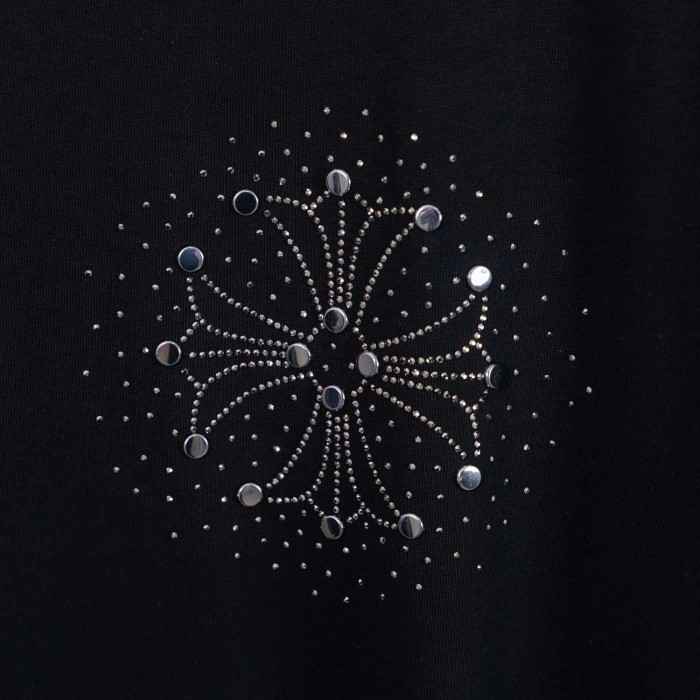 1:1 quality version High Street Horseshoe Cross Rhinestone Hot Drill Print Oversized T-shirt 2 colors 29319410