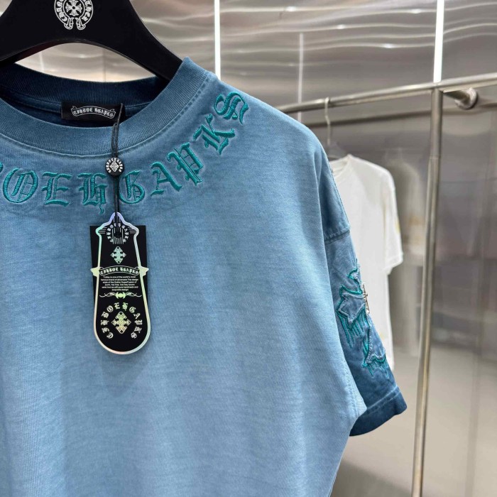 1:1 quality version Vintage Tee Neck Wrap Gothic Letter Back Drip 3D Raised Cross Embroidery Washed Oversized T-shirt 2 colors 29319455