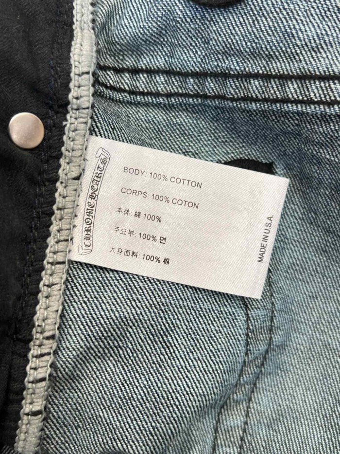 1:1 quality version Washed Blue Leather Cross Patch Raw Edge Five Pocket Unisex Denim Shorts 29319460