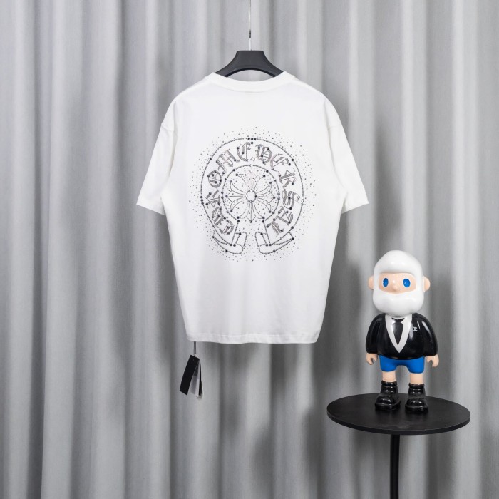 1:1 quality version High Street Horseshoe Cross Rhinestone Hot Drill Print Oversized T-shirt 2 colors 29319410