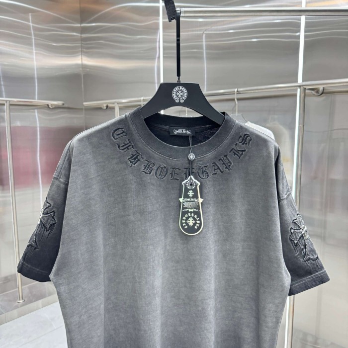 1:1 quality version Vintage Tee Neck Wrap Gothic Letter Back Drip 3D Raised Cross Embroidery Washed Oversized T-shirt 2 colors 29319455
