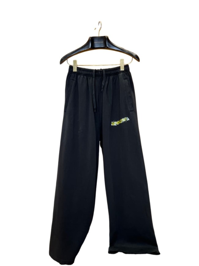 1:1 quality version Drawstring Elastic Waist Raw Edge Hem Cracked Yellow White Paint Letter Print Wide Leg Straight Floor Length Sweatpants 29321136
