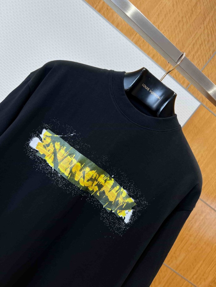 1:1 quality version Tape Cover Cracked Yellow White Splatter Ink Letter Print Oversized Drop Shoulder T-shirt 29321187