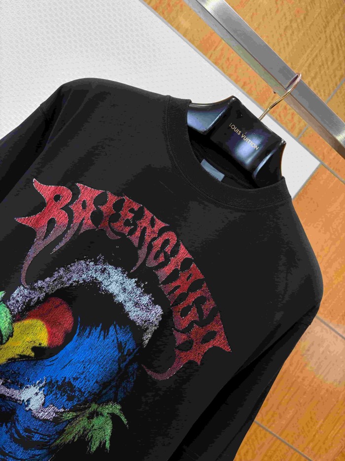 1:1 quality version Gothic Thorn Script Letter Middle Wave Sunset Palm Beach Print Oversized T-shirt 3 colors 29321534