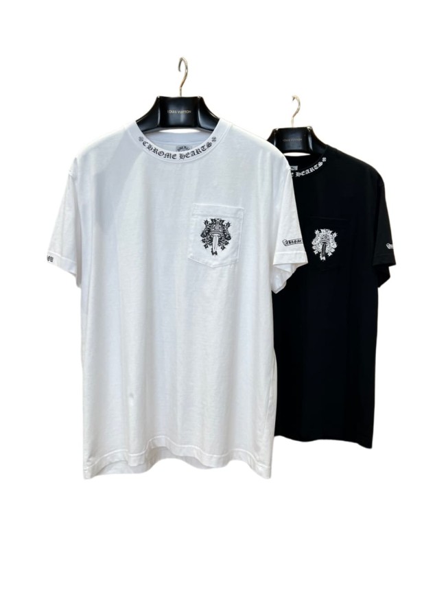 1:1 quality version Neck Wrap Gothic Letter Pocket Dagger Floral Print Back Scroll Cursive Font Oversized T-shirt 2 colors 29321079