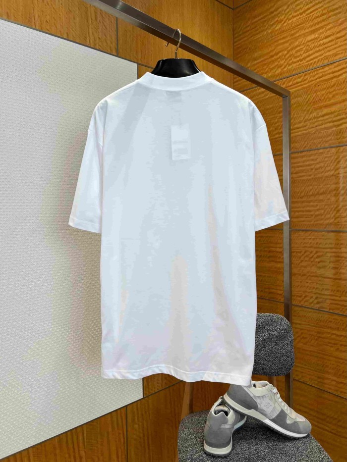 1:1 quality version Tropical Palm Gradient Spray Paint Print Multi Element Badge Small Text Slogan Oversized Drop Shoulder T-shirt 29321499