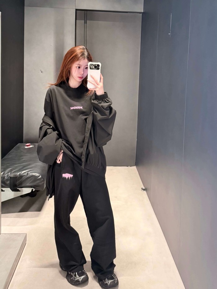 1:1 quality version Elastic Drawstring Waist Single Side Light Purple Melting Drip Letter Print Wide Leg Sweatpants 29321568