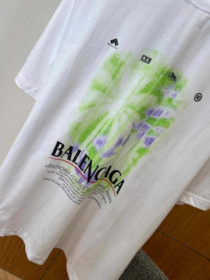 1:1 quality version Tropical Palm Gradient Spray Paint Print Multi Element Badge Small Text Slogan Oversized Drop Shoulder T-shirt 29321499