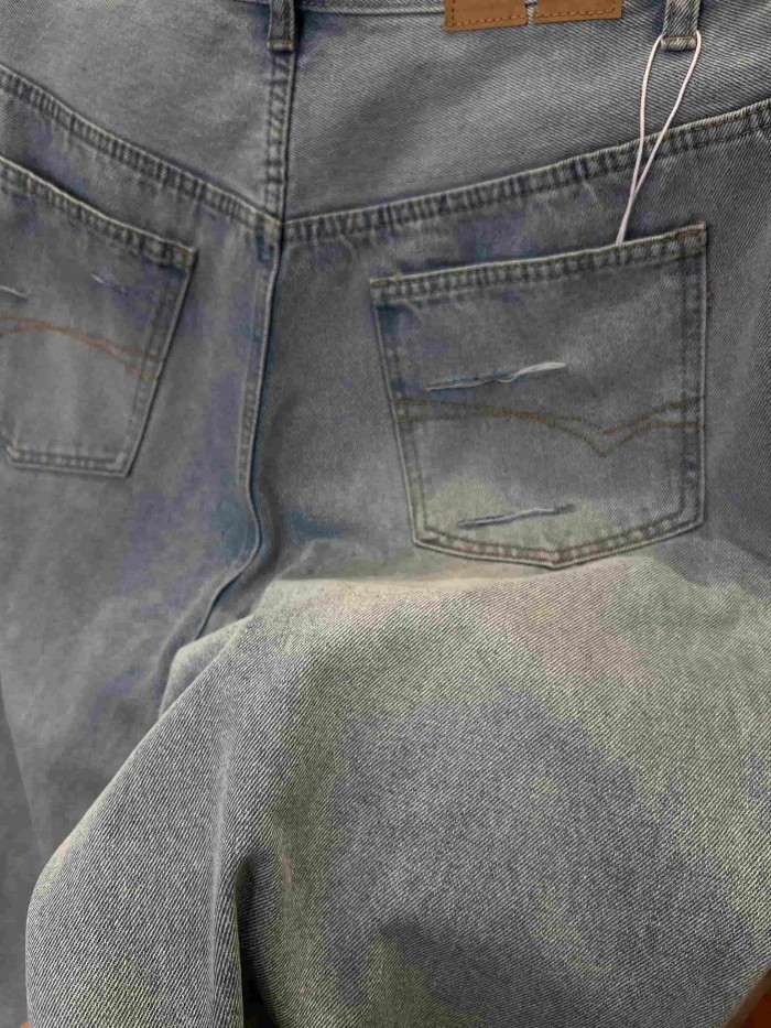 1:1 quality version High Waist Double Side Knee Double Layer Big Ripped Frayed Tassel Distressed Wide Leg Denim Jeans 29321567
