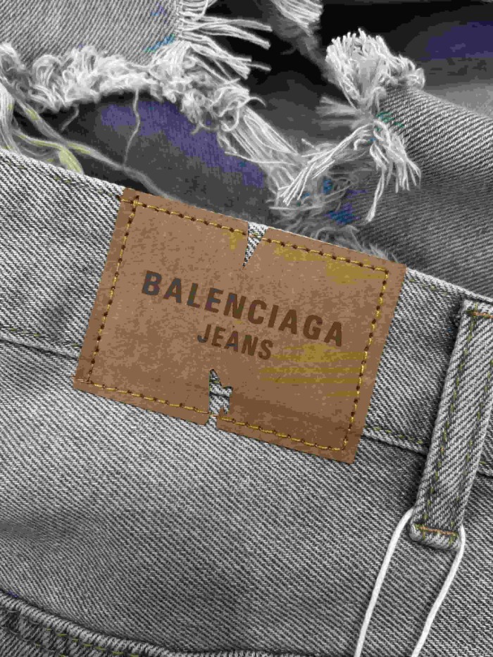 1:1 quality version High Waist Double Side Knee Double Layer Big Ripped Frayed Tassel Distressed Wide Leg Denim Jeans 29321567