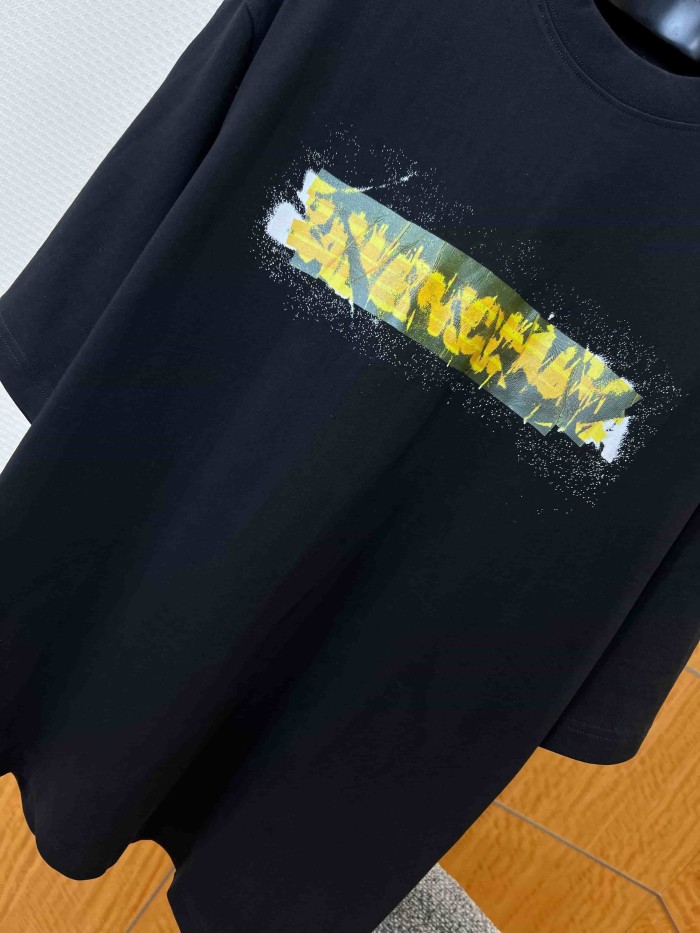 1:1 quality version Tape Cover Cracked Yellow White Splatter Ink Letter Print Oversized Drop Shoulder T-shirt 29321187
