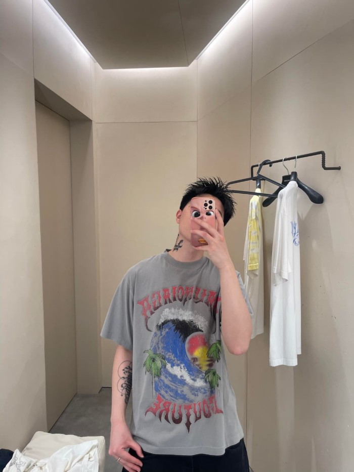 1:1 quality version Gothic Thorn Script Letter Middle Wave Sunset Palm Beach Print Oversized T-shirt 3 colors 29321534