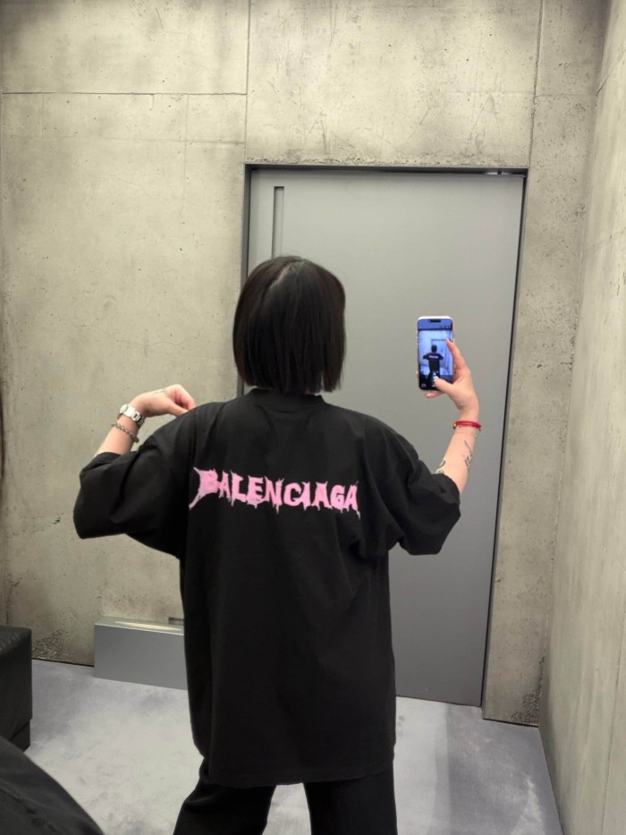 1:1 quality version  Large Light Purple Thorn Rip Gothic Font Double Side Print Bottom Frayed Destroy Oversized T-shirt 29321597