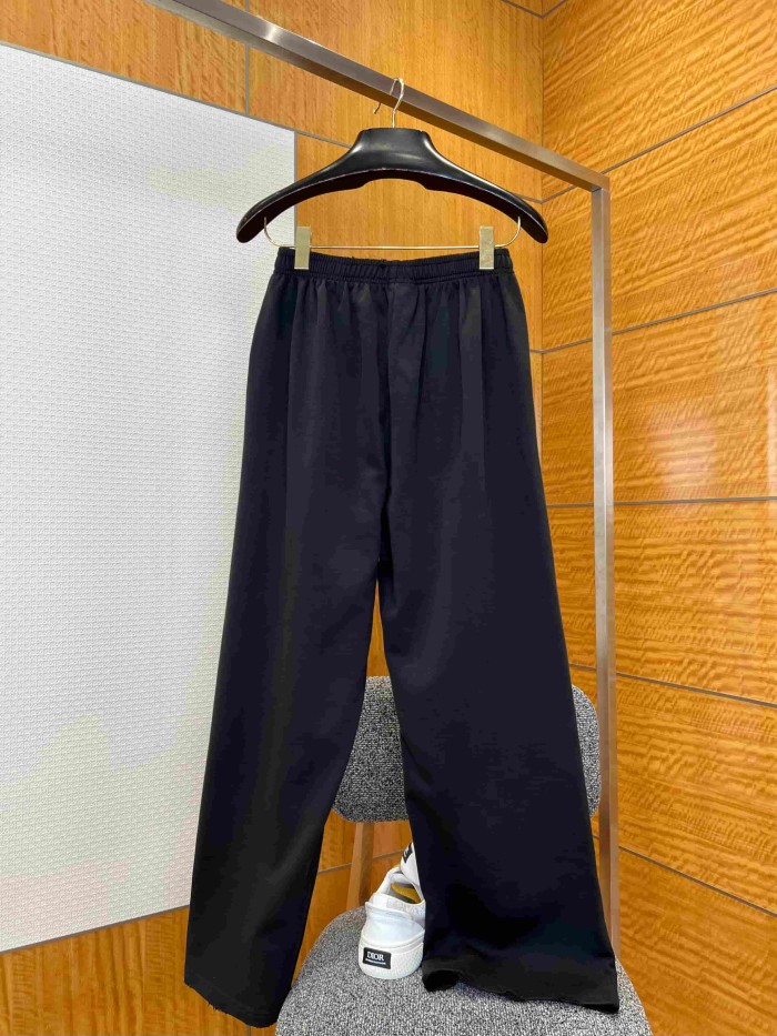 1:1 quality version Drawstring Elastic Waist Raw Edge Hem Cracked Yellow White Paint Letter Print Wide Leg Straight Floor Length Sweatpants 29321136