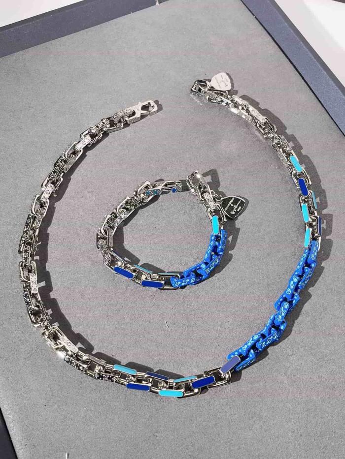 Color Block Bamboo Joint Monogram Paperclip Chain Necklace & Bracelet 8 colors 29321604