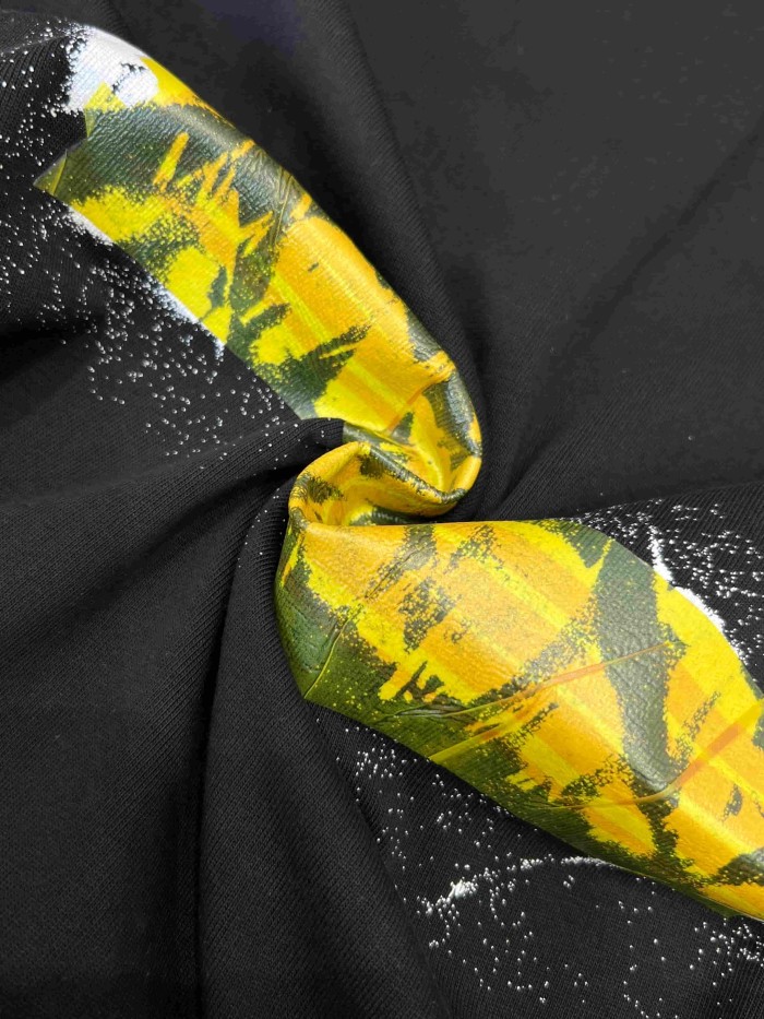 1:1 quality version Tape Cover Cracked Yellow White Splatter Ink Letter Print Oversized Drop Shoulder T-shirt 29321187