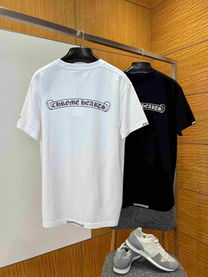 1:1 quality version Neck Wrap Gothic Letter Pocket Dagger Floral Print Back Scroll Cursive Font Oversized T-shirt 2 colors 29321079