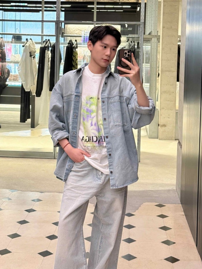 1:1 quality version Tropical Palm Gradient Spray Paint Print Multi Element Badge Small Text Slogan Oversized Drop Shoulder T-shirt 29321499