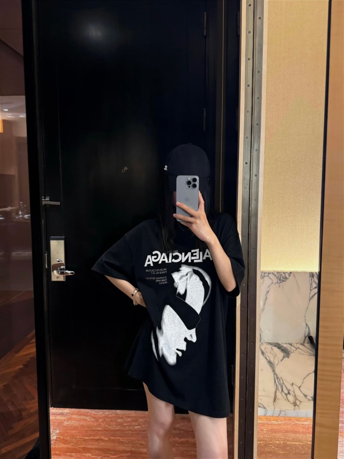 1:1 quality version Dark Streetwear Side Profile Portrait Letter Slogan Print Heavy Washed Crew Neck Oversized Drop Shoulder T-shirt 29321108